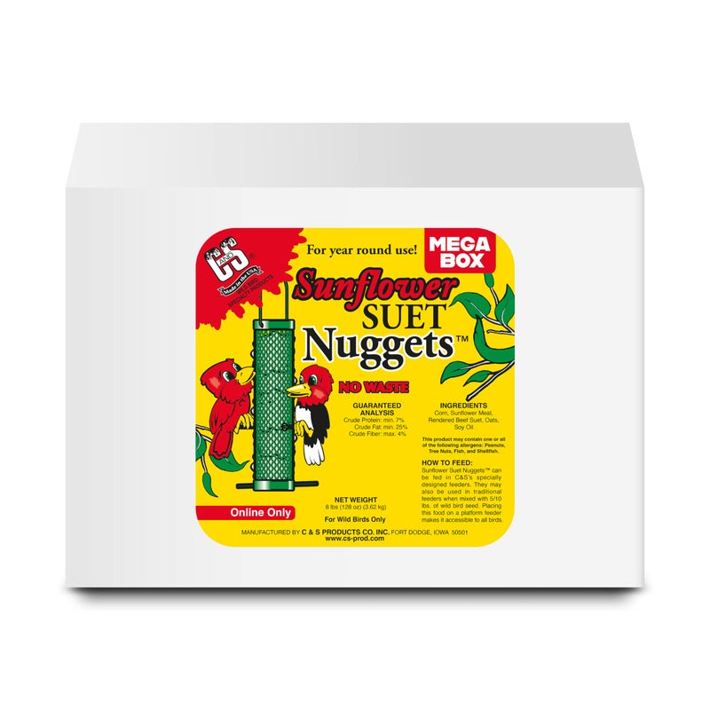 CS C&S Sunflower Suet Nuggets, Wild Birds Food For Woodpeckers, Chickadees, Nuthatches, and More, 8 Pounds - Image 1